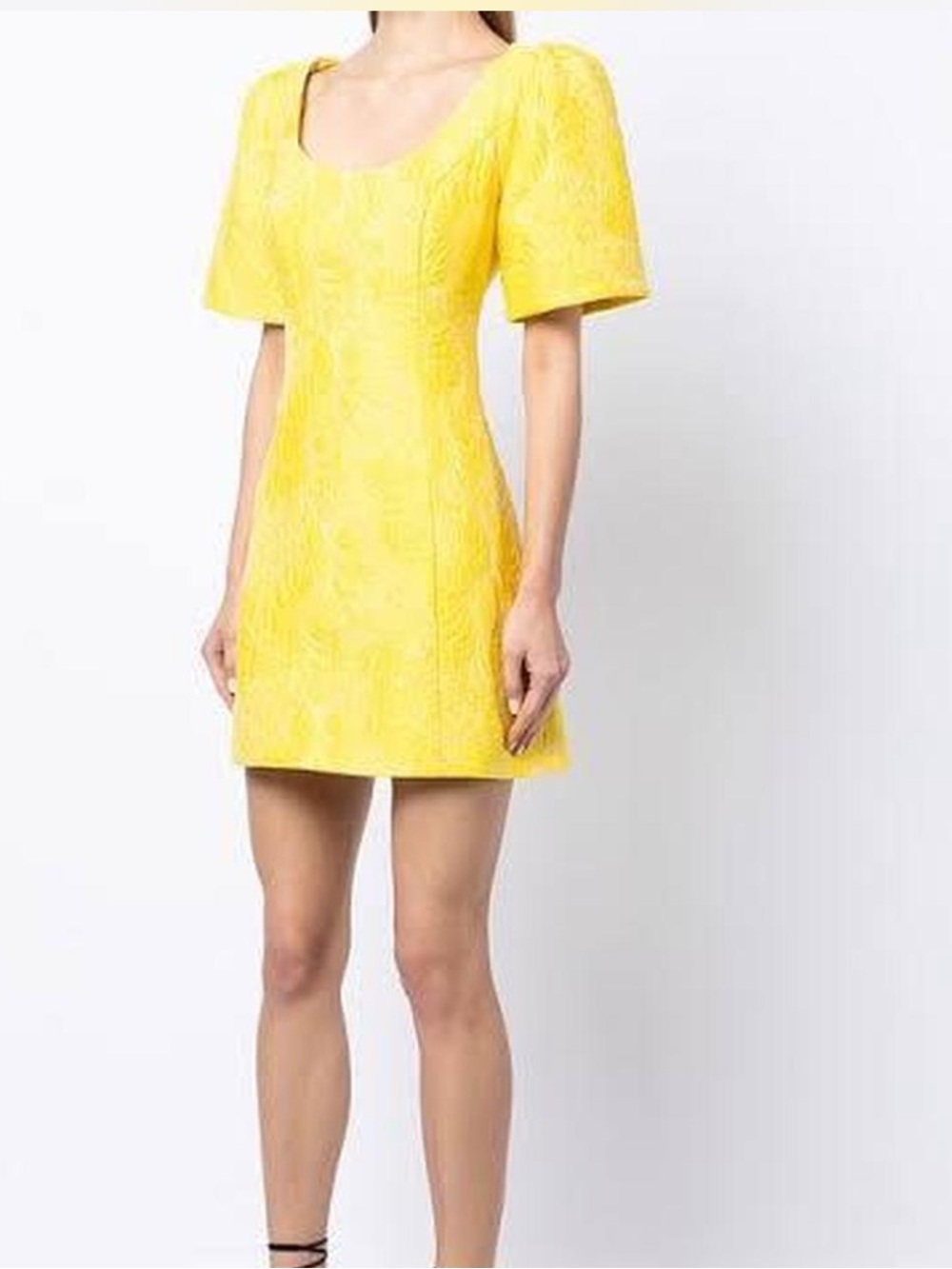 Alice McCall Yellow Textured Puff-Sleeve Mini Dress